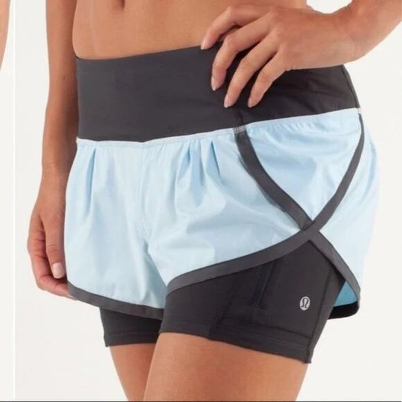 Lululemon Speed Squad Athletic Short Caspian Blue Deep Coal Women's Size 2 - Picture 1 of 11